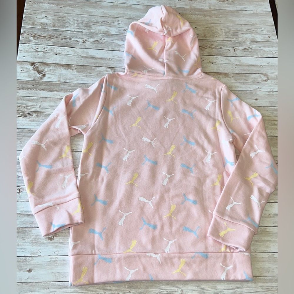 PUMA Youth Hoodie Sweatshirt Pink W/Yellow Blue White Cat Logo All Over NWT Kids - Picture 3 of 11